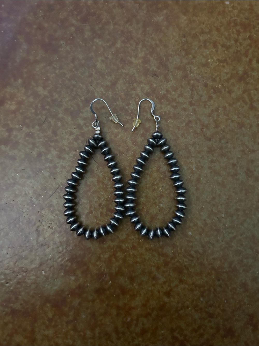 Sterling-Style Black Teardrop Beaded Earrings